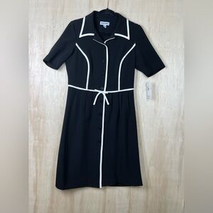 NEW Shelby & Palmer Dress Black White Trim Button Front Collared Bow Size 10